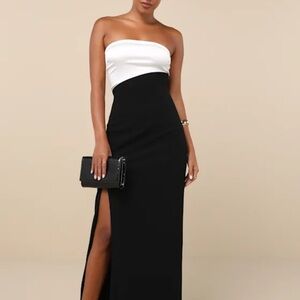 Lulu's Black and White Strapless Dress